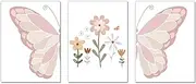 Pink Flowers Butterfly Wall Pictures Children's Room Decoration Watercolour Pictures Art Prints Canvas Pictures Baby Room Wall Decoration Girls Children's Pictures Without Frame (30 x 40