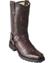 Los Altos GENUINE BROWN Caiman Crocodile Tail Biker Boots Square Toe D 55T0107