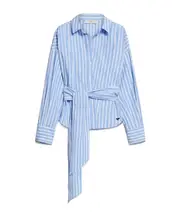 Weekend Max Mara Striped Button-Up Belted Top IT44 Blue