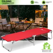 Red Foldable Military Cot Steel Frame Recliner Portable Camping Bed w/Dust Cover