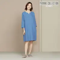 在飛比找momo購物網優惠-【YVONNE 以旺傢飾】雙層紗V領長袖洋裝(藍)