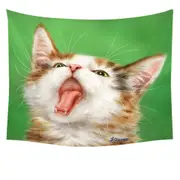 Yawning Cute Kitten Artwork Painted Cats Tapestry