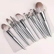 Makeup Brush Set 12 Pcs Premium Synthetic Foundation Powder Concealers Eye shadows Blush silvery Makeup Brushes with Grey Storage Bag