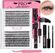 PRO DIY Lash Extension Kit 280Pcs Lash Clusters Kit Eyelash Extension Kit with Lash Bond and Seal Applicator Individual Lashes Kit Eyelash Brush Various Styles Easy to Apply at Home (30D+40D-9-16mix)