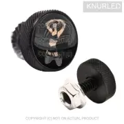 2 Black KNURLED Billet License Plate TAG Frame Fastener Bolts PIN UP GIRL BL