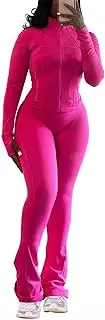 [XZLUFNY] Casual Workout Two Piece Outfits for Women Long Sleeve Tops Flare Pants Matching Sets