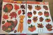 Vintage Thanksgiving Fall Leaves and Turkey Static Window Clings Stickers