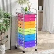 Costway10 Drawers Rolling Storage Trolley Organizer Cart with Wheels-Colourful