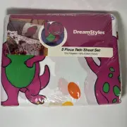 New Barney Dinosaur Twin 3 Piece Sheet Set Bibb DreamStyles Made In USA