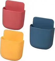 Tofficu 3pcs Multifunctional Wall Mounted Storage Box Cell Phone Charging Rack Organizer for Remote Controls Sundries Stylish Design Yellow Blue and Dusty