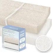 Jool Baby Changing Pad Covers – Soft & Comfortable, Fits Most Standard Diaper Changing Pads – Pack of 2 (Off-White & Oatmilk - Wave)