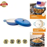 Stylish Marine Blue Enameled Cast Iron Skillet – Ideal for Stews and Sautéing