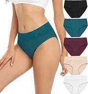 [RHYFF] Women's Cotton Underwear Lace Briefs Breathable Hipster Soft Panties Pack of 5 S-3XL