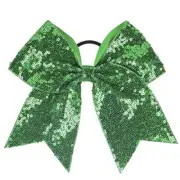 Women Girls Kids Teens Sequins Hair Bows Elastic Hair Tie Ribbon Large Green