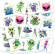 ArtCreativity Alien Temporary Tattoos for Kids, Pack of 144, Funny Extraterrestrial Tattoos, Outer Space Birthday Party Favors, Goodie Bag Fillers, Non-Candy Halloween Treats, 12 Assorted Designs