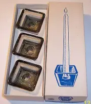 MCM mid century Holmegaard Denmark smoke glass candle holder set 3 new 16524 MIB