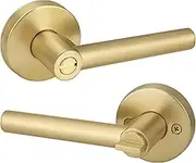 Gaurqiah Brushed Gold Door Handles, Privacy Door Lever, Heavy Duty Door Handle,Thumb-Turn Locking Inside,Round Design Reversible Door Lock for Hallway or Bathroom-Satin Brass Finish