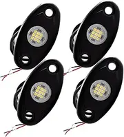 JECOMPRIS 4pcs Undercarriage Lights Dimmable Floodlight Glow Automobiles Powered Flashing Neon Cars Wire Headlights Exterior Outdoor Car Light Assemblies Black Aluminum Alloy