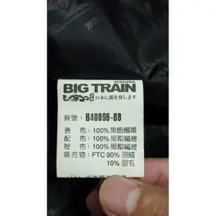 二手 BIG TRAIN男生羽絨外套，黑色M號