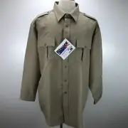 Blauer 18.5 34/35 Solid Beige Long Sleeve Police Uniform Style Shirt 8600-Z