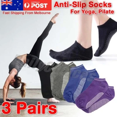 3 Pairs Women Sports Pilates Cotton Yoga Non-Slip Grip Socks Gym Exercise EU