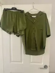 Peter Alexander Ladies Satin Pyjama Set Olive Small