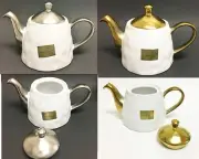NICOLE MILLER WHITE+ METALLIC GOLD+SILVER PORCELAIN COFFEE POT,TEAPOT-5 CUPS