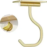 bussdis Banana Hook Under Cabinet - Adhesive Banana Hanger Under Counter, Metal Banana Holder Stand for Hanging Bananas or Kitchen Utensil, Keeps Bananas Fresh, Gold, 1 Pack