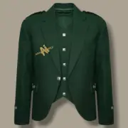 Scottish Men's Green Argyle Kilt Jacket Tweed Wool Jacket With 5 Buttons Vest