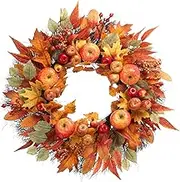 kuimen Fall Wreath for Front Door - 22" AutumnHarvest Festival Wreath with Realistic Apples, Berries, Pomegranates & Maple Leaves - Seasonal Thanksgiving & Fall Decor