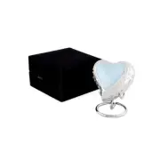 Cremation Urn Keepsake Pale Blue Heart with velvet box and stand