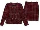 Small Medium Red Black Tweed Women Suit ❤️ Tahari ASL Skirt Oversized Blazer