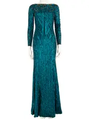Blue Silk Beaded Sequin Evening Gown