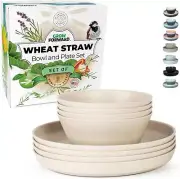 Grow Forward Premium Wheat Straw Plates And Bowls Sets - 8 Unbreakable Microwave