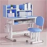 Kids Desk and Chair Set, Adjustable Children's Table, with Braces and Hooks, Suitable for Children's Writing, Reading, and Drawing (Color : Blue)