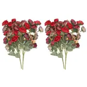 4Pcs 7 Branch 21 Heads Artificial Silk Rose Flower with Stem for Decor, Burgundy