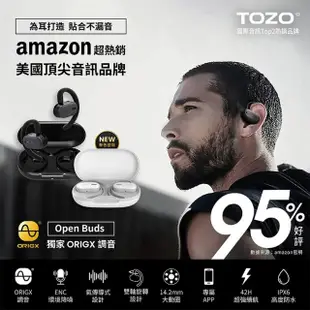 【TOZO】OpenBuds降噪開放式氣傳導無線藍牙耳機(Amazon歐美熱賣/專屬APP/ENC通話降噪/耳掛式/IPX6)