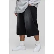 Mens Washed Black Plus Gusset Back Panel Jorts