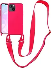 VooDirop Compatible with iPhone 6 6S 7 8 Case, iPhone SE 3 2022/ iPhone SE 2 2020 Case with Lanyard Crossbody iPhone Case with Strap Adjustable Silicone Phone Cover for iPhone Neon Pink