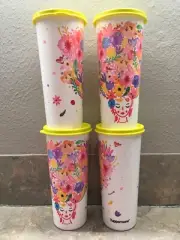 Tupperware Fanciful Floral Tumblers With Seals Set Of 4