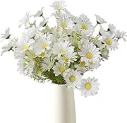 Artificial Flowers 20 Bundles Multicolor Artificial Daisy Flowers UV Resistant Outdoor Fake Wildflowers with Stems Faux Greenery Shrubs Plants Arrangements for Home Garden Vase Decor White