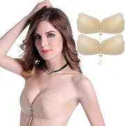 [Feimvbe] Strapless Bra Push Up, Backless Sticky Adhesive Invincible Lift Up Bra for Woman, Reusable Lightweight Washable Bras for Wedding Dress, Party Dress, Low-Cut Outfit, Evening Dress, 2 Packs