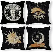 Tarot Linen Throw Pillow Case Set of 4, Tarot Decor Pillow Cover, Tarot Witchy Room Decor Cushion Cover for Sofa Couch Bed College Dorm Decor (18x18)