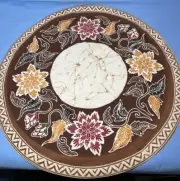 Vtg 16” NWT Round Batik Placemat From Jakarta Black/Brown/Gold/Maroon/Beige Boho