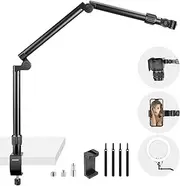 NEEWER Flexible Overhead Camera Mount Desk Stand with Phone Holder, 35.4" Aluminum Alloy Articulating Webcam Stand Arm with C Clamp, Tabletop Mount for Ring Light Camera Smartphone Projector, ST3A