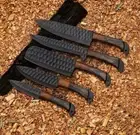 Handmade Damascus Chef Set of 5Pcs with Leather Sheath, Full Kitchen Knife Set,