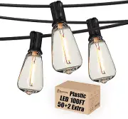 Outdoor String Lights LED 100 FT Patio String Lights,52 ST38 Shatterproof Edison