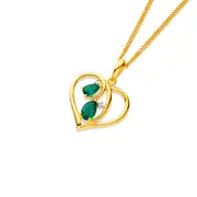9ct Created Emerald With Diamond Open Heart Pendant in Green