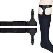 [VODAFQS] 1 Pair of Socks Holders for Men, Adjustable Sock Stockings, Non-Slip Sock Holders with Clips, Black Sock Stockings Garter, Sock Braces for Men