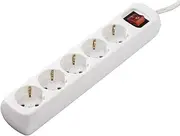 [Hama] Power Strip 5-Way (Multiple Socket 1.4 m, Includes Switch, Increased Touch Protection, Sockets Rotated by 45 Degrees, Plug Strip GS Tested) White